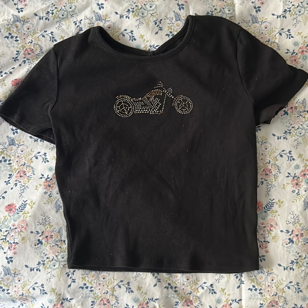 Rhinestone Motorcycle Cropped Top with Open Back